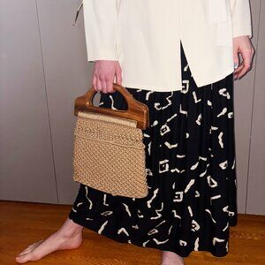 Vintage Black and Off White Abstract Drop Waist Skirt Sz 14